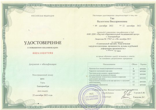 Сертификат Тян Валентина Виссарионовна